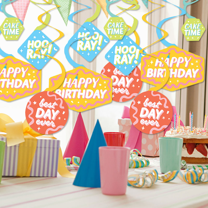 Party Time - Happy Birthday Party Hanging Decor - Party Decoration Swirls - Set of 40