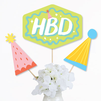 Party Time - Happy Birthday Party Centerpiece Sticks - Table Toppers - Set of 15