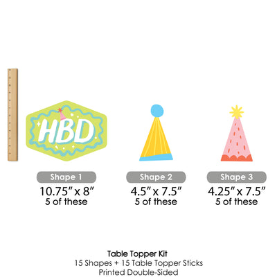 Party Time - Happy Birthday Party Centerpiece Sticks - Table Toppers - Set of 15