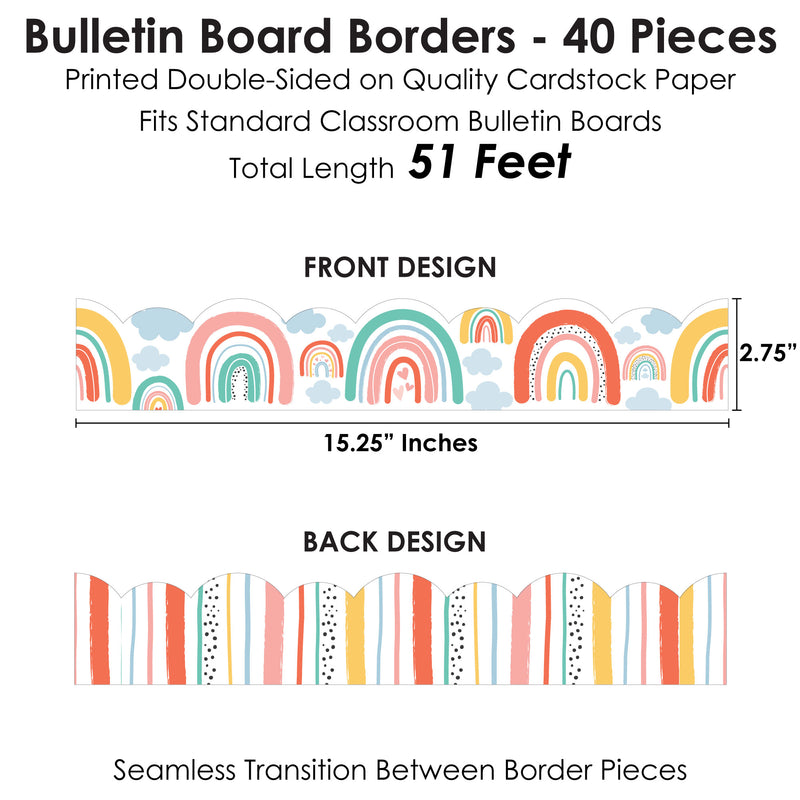 Pastel Boho Rainbow - Scalloped Classroom Decor - Bulletin Board Borders - 51 Feet