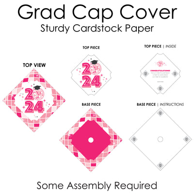 Pink Disco Ball - 2024 Graduation Cap Decorations Kit - Grad Cap Cover