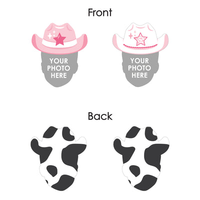 Custom Photo Pink First Rodeo - Cowgirl 1st Birthday Party DIY Shaped Fun Face Cut-Outs - 24 Count