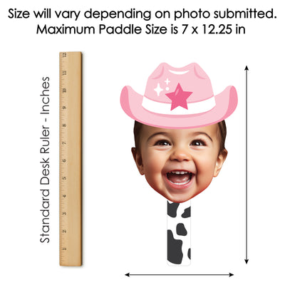 Custom Photo Pink First Rodeo - Cowgirl 1st Birthday Party Head Cut Out Photo Booth and Fan Props - Fun Face Cutout Paddles - Set of 6