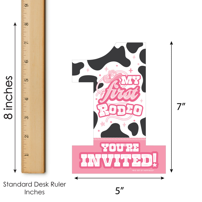 Pink First Rodeo - Shaped Fill-In Invitations - Cowgirl 1st Birthday Party Invitation Cards with Envelopes - Set of 12