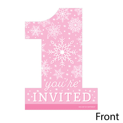 Pink Snowflakes 1st Birthday - Shaped Fill-In Invitations - Girl Winter ONEderland Party Invitation Cards with Envelopes - Set of 12
