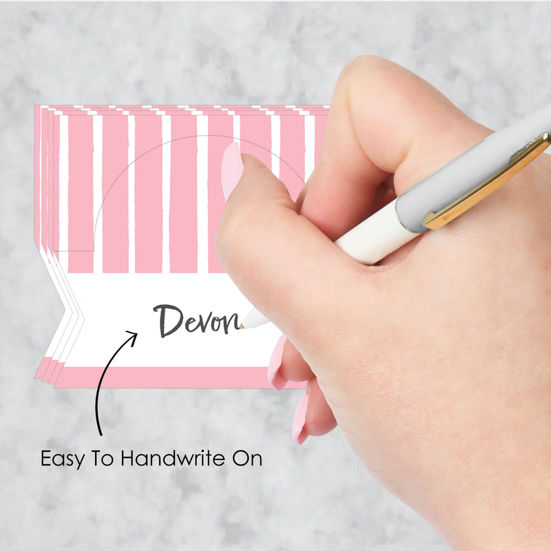 Pink Stripes - Simple Party Decorations Tent Buffet Card - Table Setting Name Place Cards - Set of 24