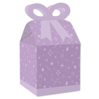 Purple Confetti Stars - Square Favor Gift Boxes - Simple Party Bow Boxes - Set of 12