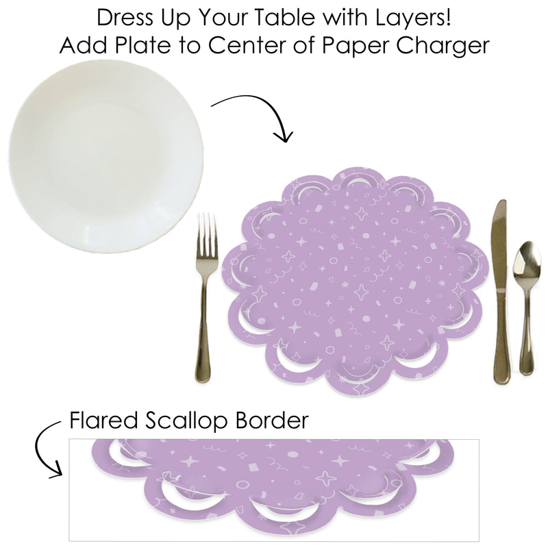 Purple Confetti Stars - Simple Party Round Table Decorations - Paper Chargers - Place Setting For 12