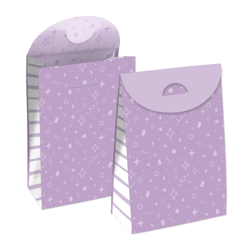 Purple Confetti Stars - Simple Gift Favor Bags - Party Goodie Boxes - Set of 12