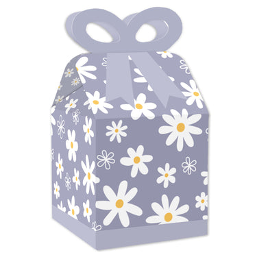 Purple Daisy Flowers - Square Favor Gift Boxes - Floral Party Bow Boxes - Set of 12
