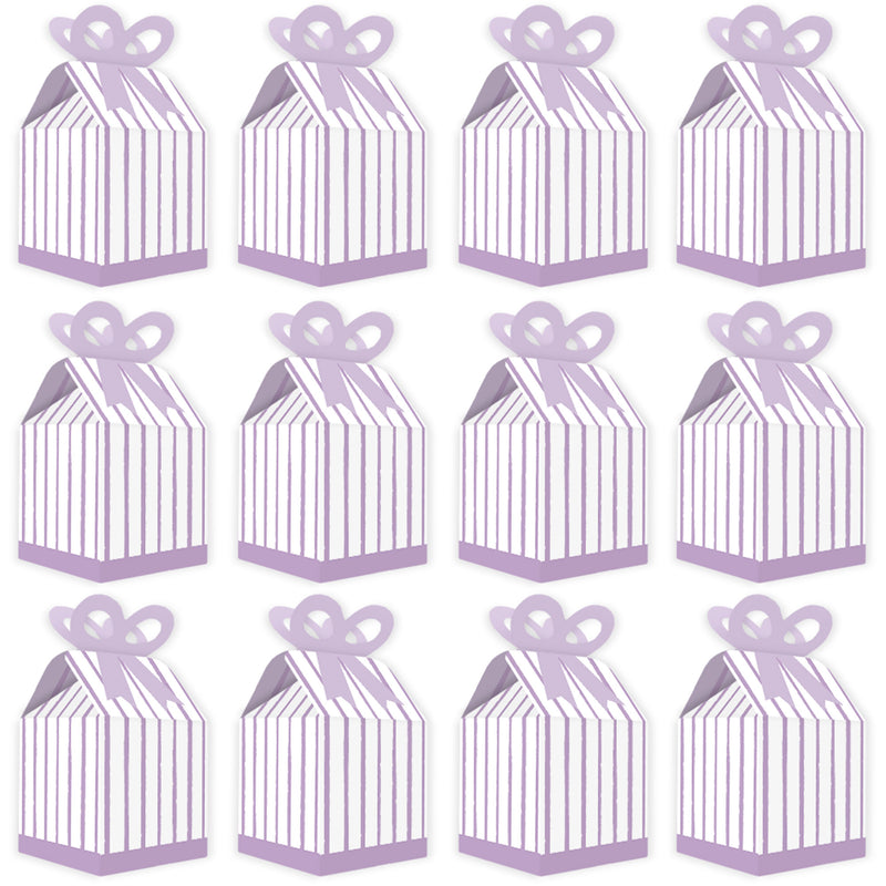 Purple Stripes - Square Favor Gift Boxes - Simple Party Bow Boxes - Set of 12