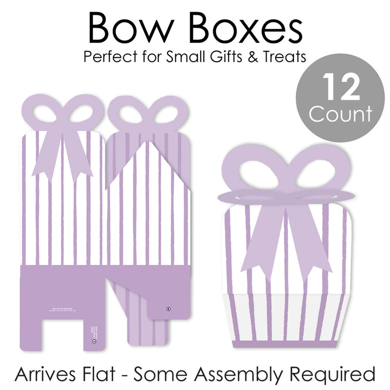 Purple Stripes - Square Favor Gift Boxes - Simple Party Bow Boxes - Set of 12