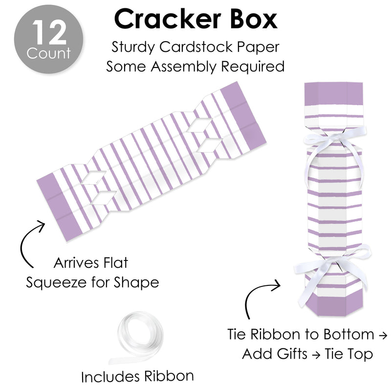 Purple Stripes - No Snap Simple Party Table Favors - DIY Cracker Boxes - Set of 12