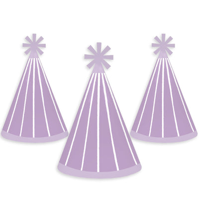 Purple Stripes - Cone Happy Birthday Party Hats for Kids and Adults - Set of 8 (Standard Size)