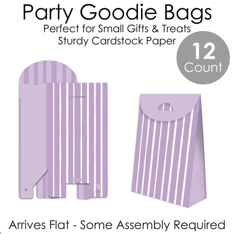 Purple Stripes - Simple Gift Favor Bags - Party Goodie Boxes - Set of 12