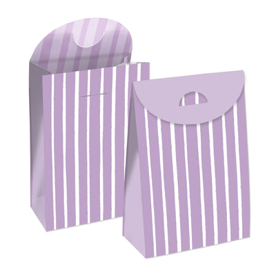 Purple Stripes - Simple Gift Favor Bags - Party Goodie Boxes - Set of 12