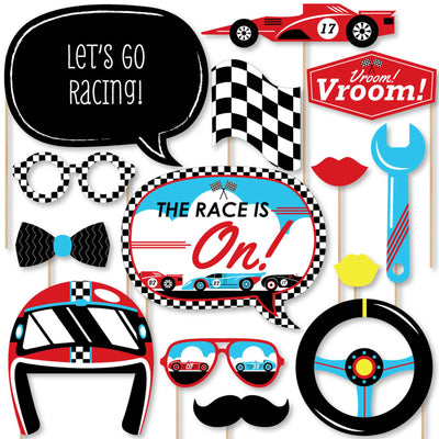 Let's Go Racing - Racecar - Race Car Birthday Party or Baby Shower Photo Booth Props Kit - 20 Count