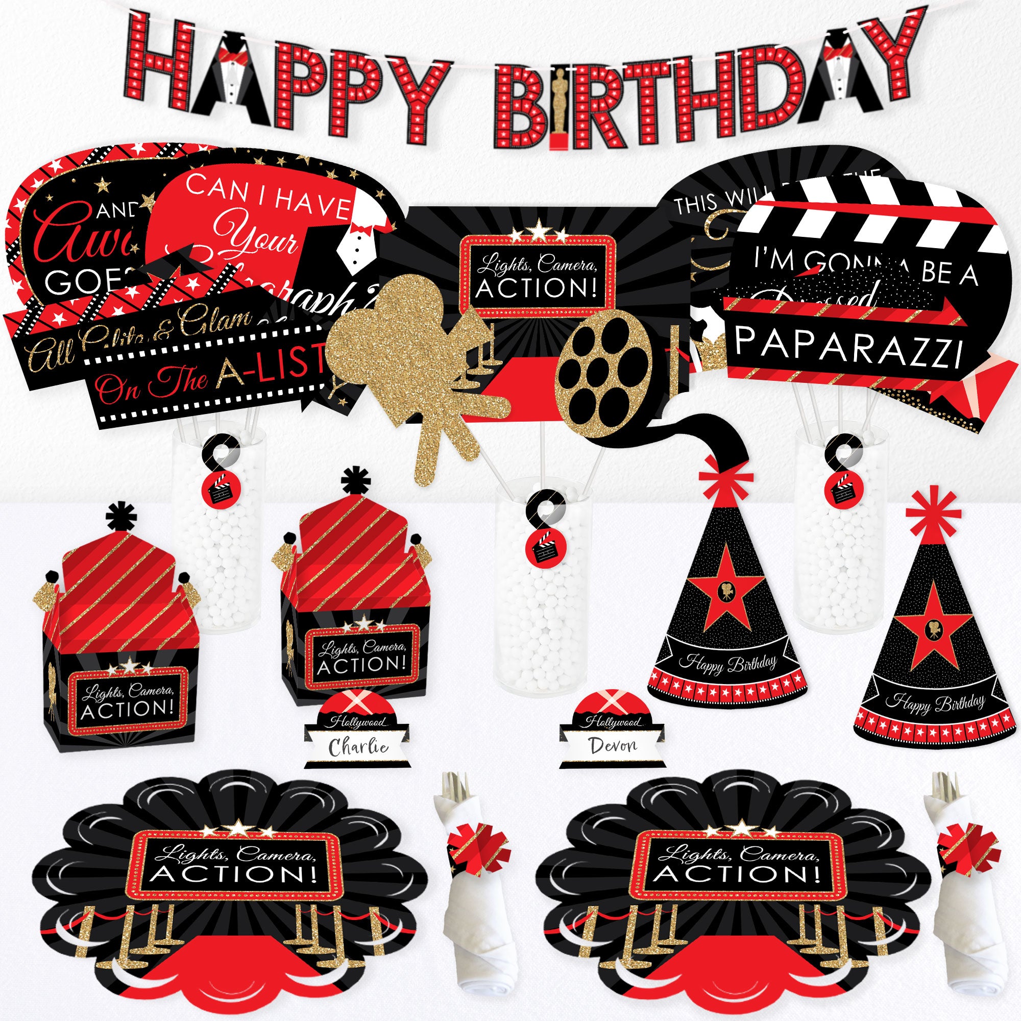 Red Carpet Hollywood - Movie Night Happy Birthday Party Supplies