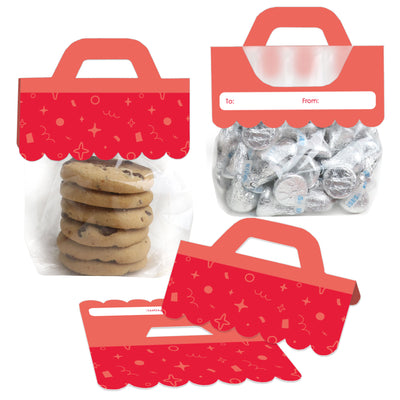 Red Confetti Stars - DIY Simple Party Clear Goodie Favor Bag Labels - Candy Bags with Toppers - Set of 24