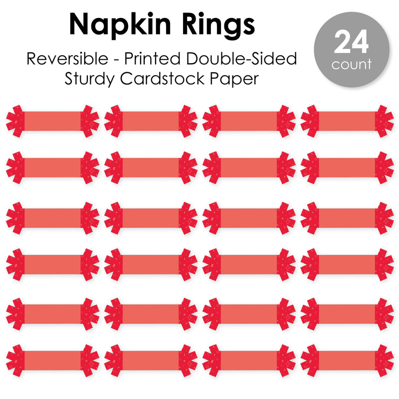 Red Confetti Stars - Simple Party Paper Napkin Holder - Napkin Rings - Set of 24