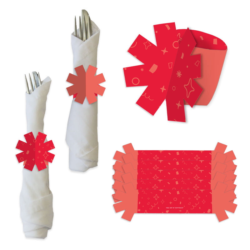 Red Confetti Stars - Simple Party Paper Napkin Holder - Napkin Rings - Set of 24