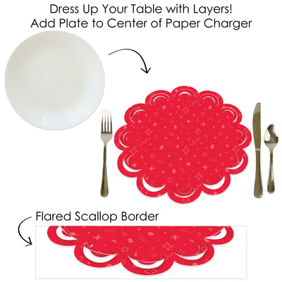 Red Confetti Stars - Simple Party Round Table Decorations - Paper Chargers - Place Setting For 12