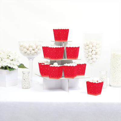 Red Confetti Stars - Party Mini Favor Boxes - Simple Party Treat Candy Boxes - Set of 12
