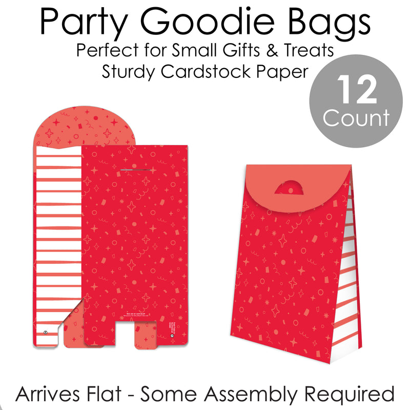 Red Confetti Stars - Simple Gift Favor Bags - Party Goodie Boxes - Set of 12