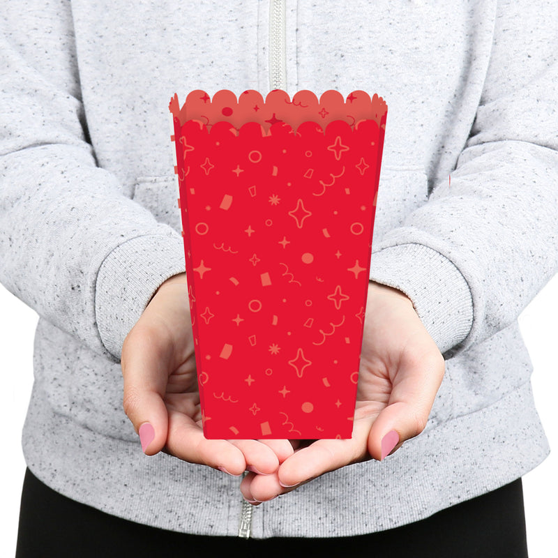 Red Confetti Stars - Simple Party Favor Popcorn Treat Boxes - Set of 12
