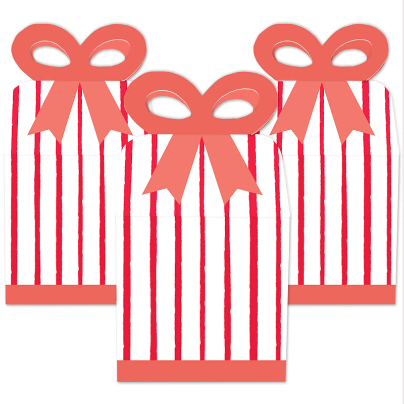 Red Stripes - Square Favor Gift Boxes - Simple Party Bow Boxes - Set of 12