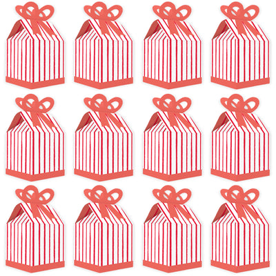 Red Stripes - Square Favor Gift Boxes - Simple Party Bow Boxes - Set of 12