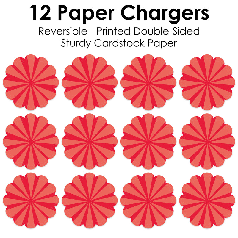 Red Stripes - Simple Party Round Table Decorations - Paper Chargers - Place Setting For 12
