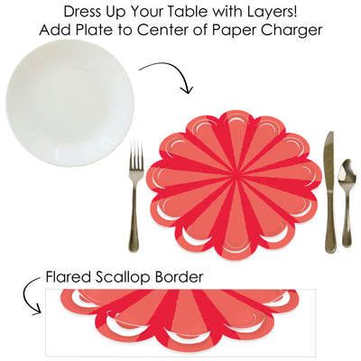 Red Stripes - Simple Party Round Table Decorations - Paper Chargers - Place Setting For 12