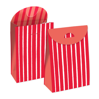Red Stripes - Simple Gift Favor Bags - Party Goodie Boxes - Set of 12