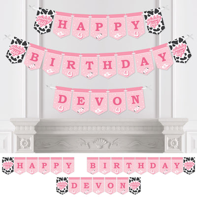 Personalized Rodeo Cowgirl - Custom Pink Western Birthday Party Bunting Banner and Decorations - Happy Birthday Custom Name Banner