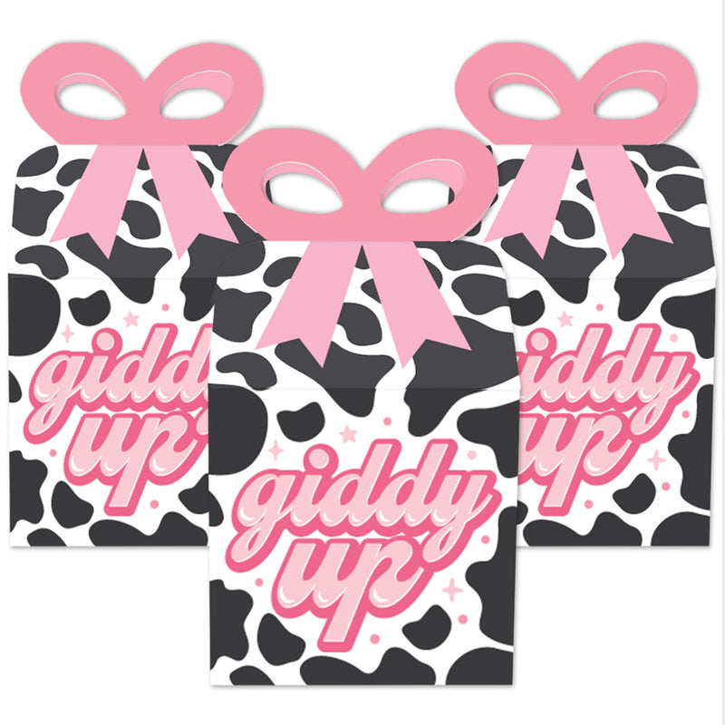 Rodeo Cowgirl - Square Favor Gift Boxes - Pink Western Party Bow Boxes - Set of 12