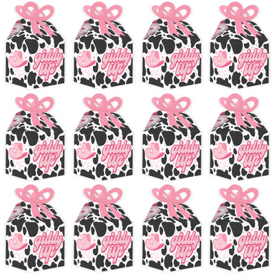 Rodeo Cowgirl - Square Favor Gift Boxes - Pink Western Party Bow Boxes - Set of 12