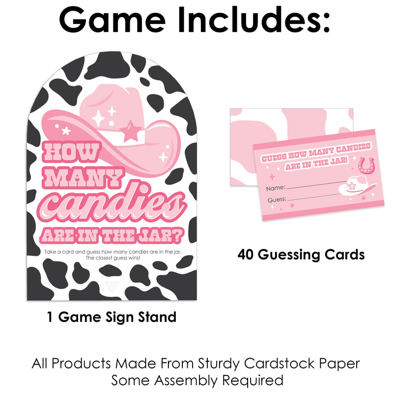 Rodeo Cowgirl - How Many Candies Pink Western Party Game - 1 Stand and 40 Cards - Candy Guessing Game