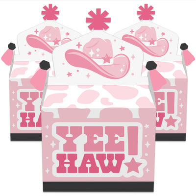 Rodeo Cowgirl - Treat Box Party Favors - Pink Western Party Goodie Gable Boxes - Set of 12