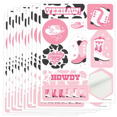 Rodeo Cowgirl - Pink Western Party Favor Sticker Set - 12 Sheets - 120 Stickers