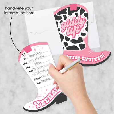 Rodeo Cowgirl - Shaped Fill-In Invitations - Pink Western Party Invitation Cards with Envelopes - Set of 12