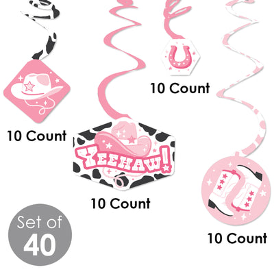 Rodeo Cowgirl - Pink Western Party Hanging Decor - Party Decoration Swirls - Set of 40