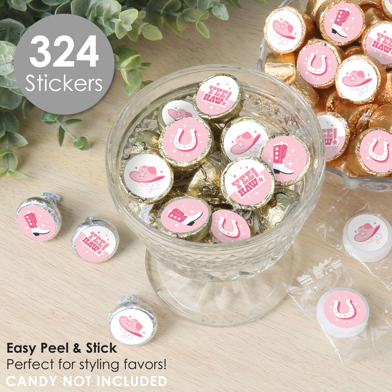 Rodeo Cowgirl - Pink Western Party Small Round Candy Stickers - Party Favor Labels - 324 Count