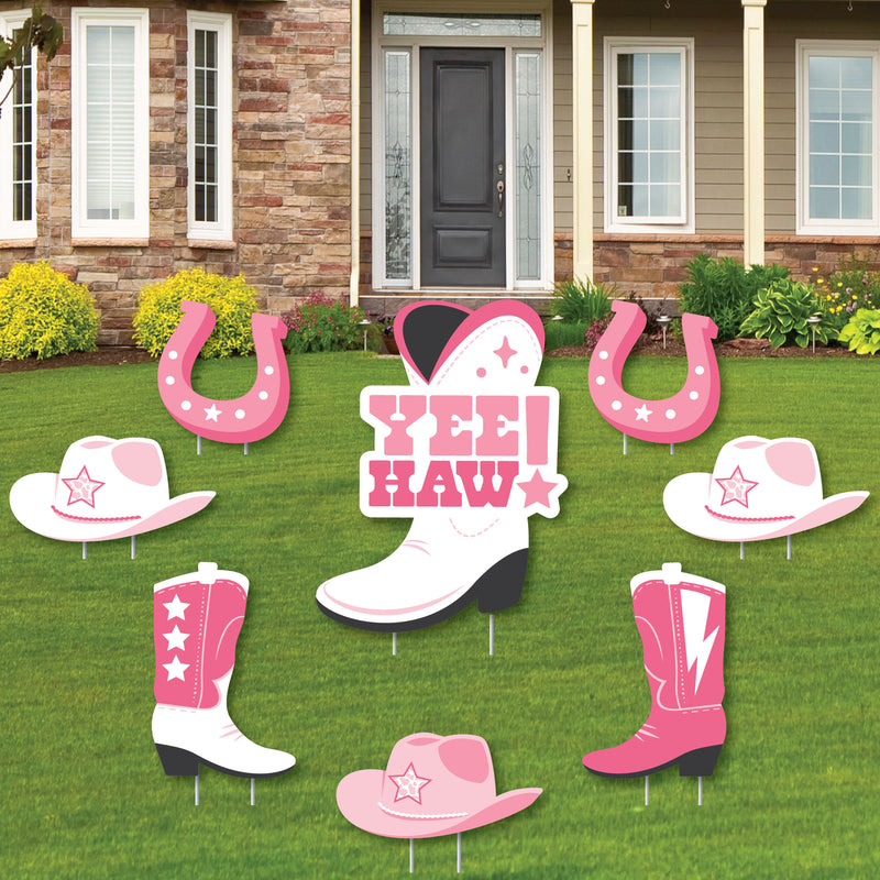 Rodeo Cowgirl - Yard Sign and Outdoor Lawn Decorations - Pink Western Party Yard Signs - Set of 8