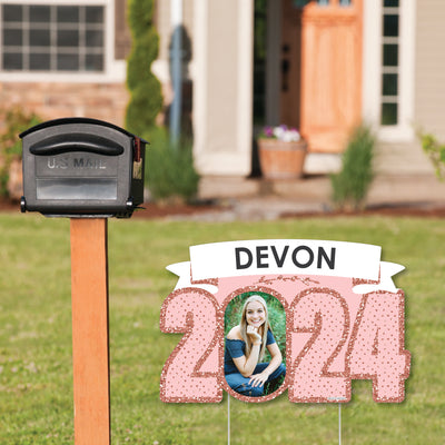 Rose Gold Grad - Custom Name and Photo 2024 Graduation Party Decorations - Party Yardy Sign