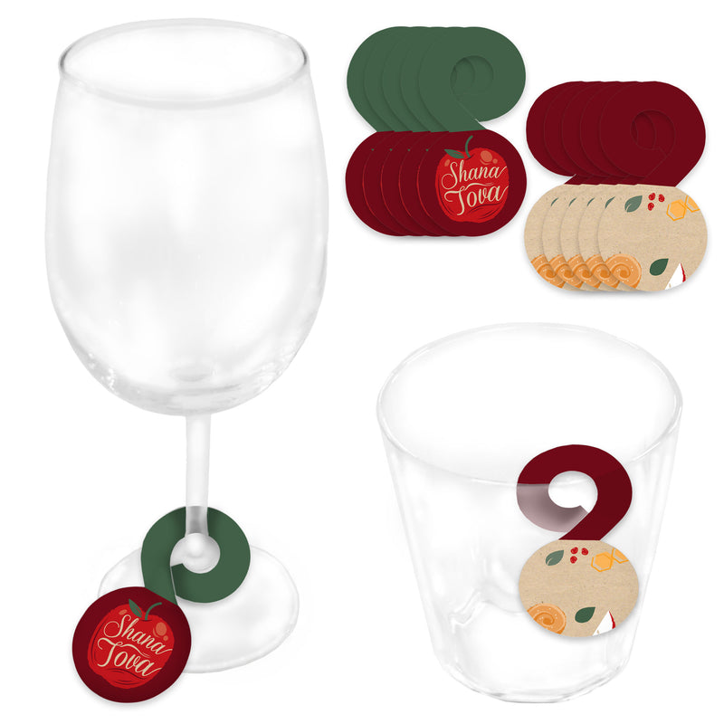 Rosh Hashanah - Jewish New Year Party Paper Beverage Markers for Glasses - Drink Tags - Set of 24