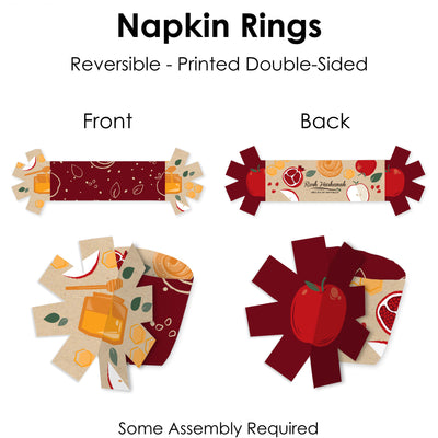 Rosh Hashanah - Jewish New Year Party Paper Napkin Holder - Napkin Rings - Set of 24