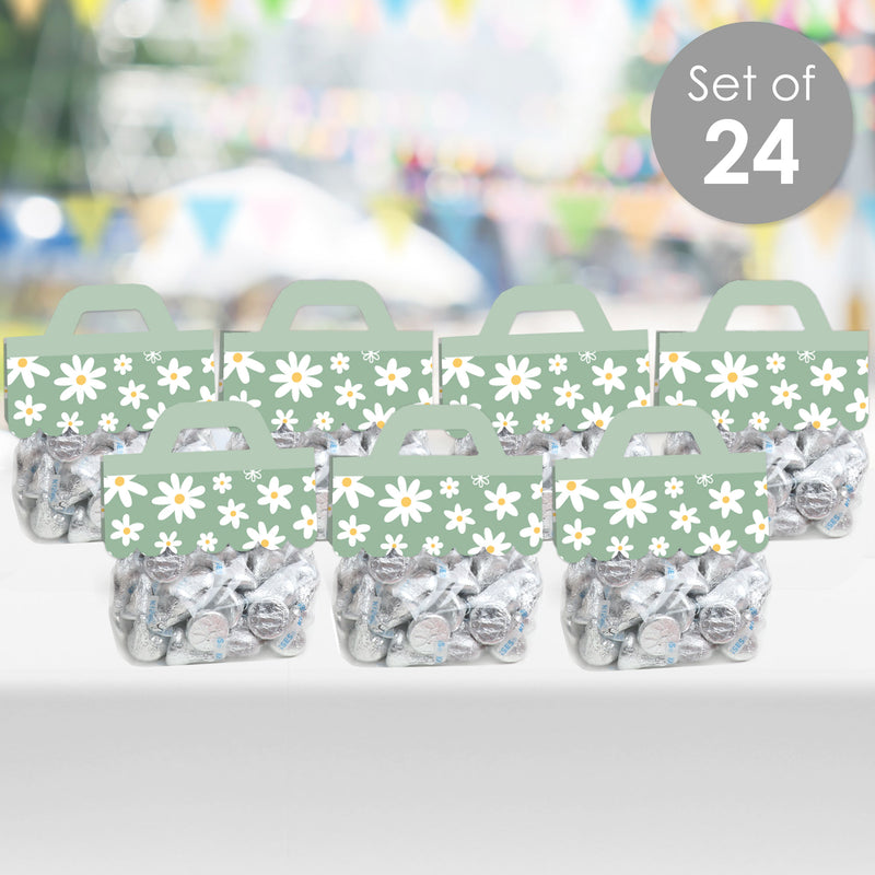 Sage Green Daisy Flowers - DIY Floral Party Clear Goodie Favor Bag Labels - Candy Bags with Toppers - Set of 24