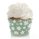 Sage Green Daisy Flowers - Floral Party Decorations - Party Cupcake Wrappers - Set of 12