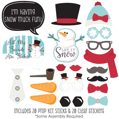 Let It Snow - Snowman Christmas - Holiday Photo Booth Props Kit - 20 Count